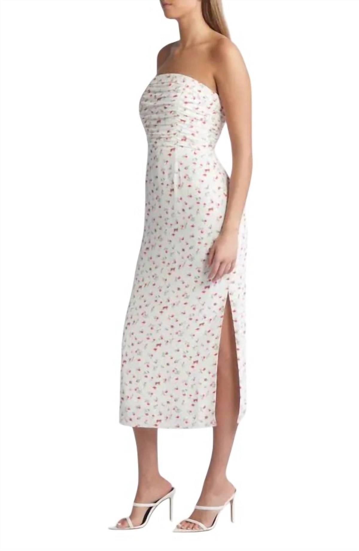 Wayf - Birdie Ruched Strapless Midi Dress