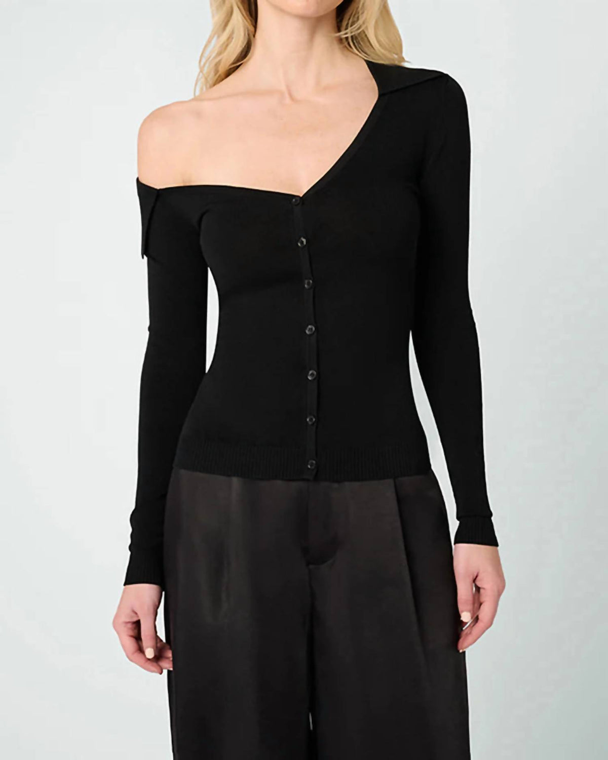 We Wore What - Off The Shoulder Collared Shirt