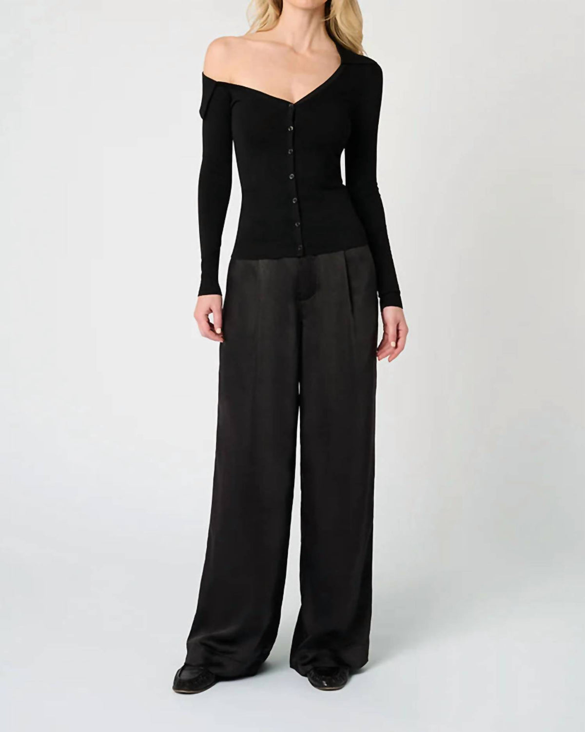 We Wore What - Off The Shoulder Collared Shirt