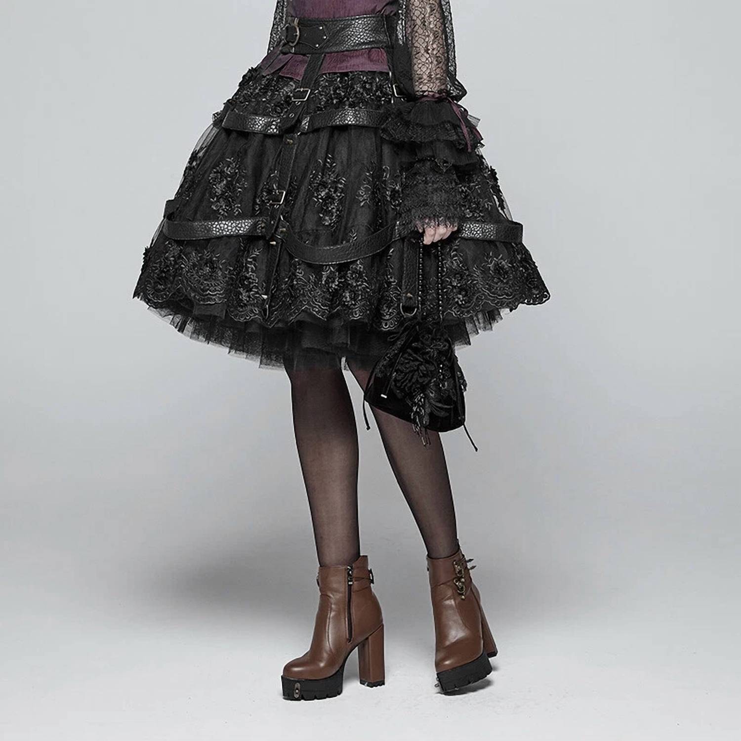 Western F.A.S.H.I.O.N - Adjustable Gothic Cage Harness Skirt - black - clothing - mini