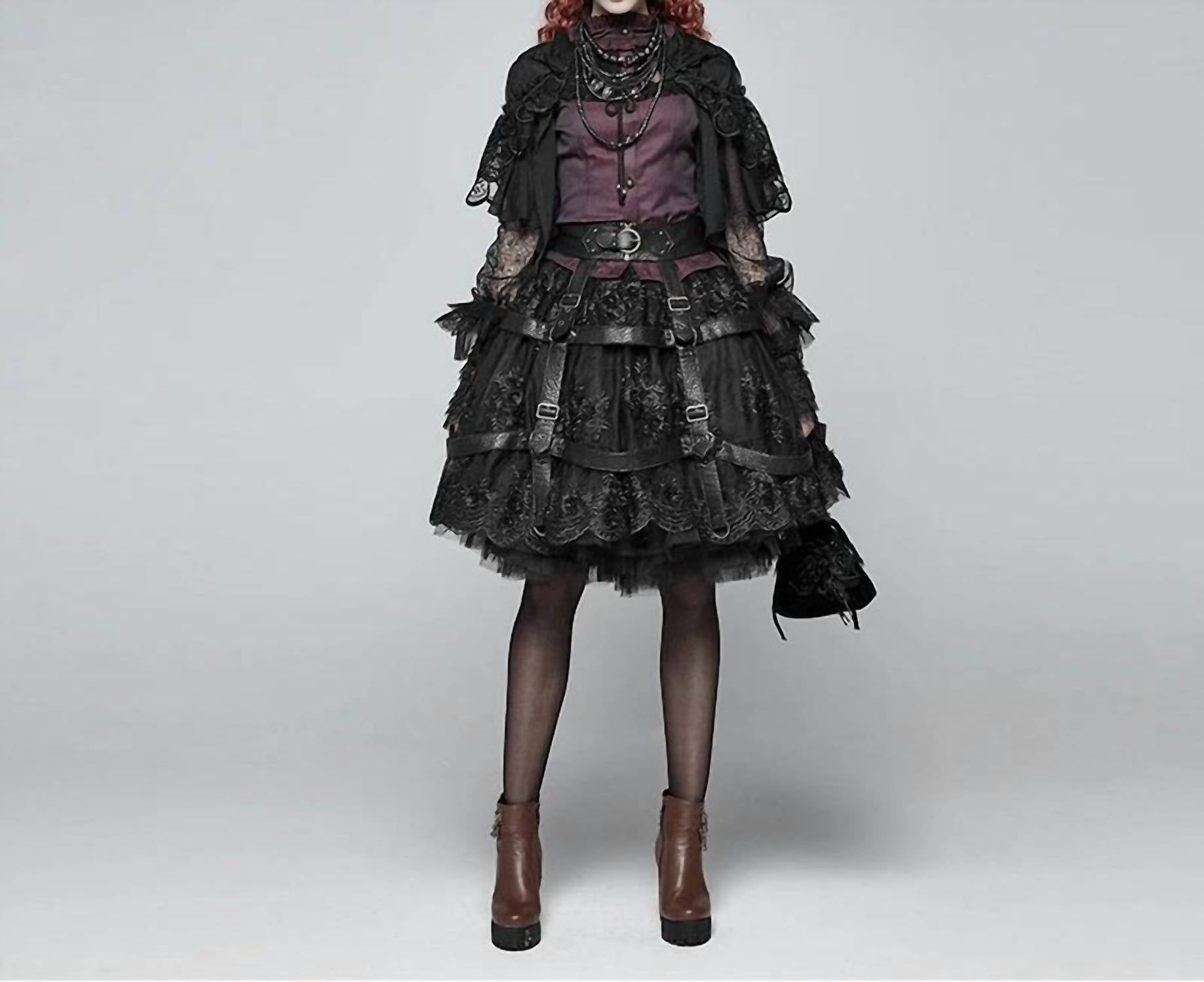 Western F.A.S.H.I.O.N - Adjustable Gothic Cage Harness Skirt - black - clothing - mini