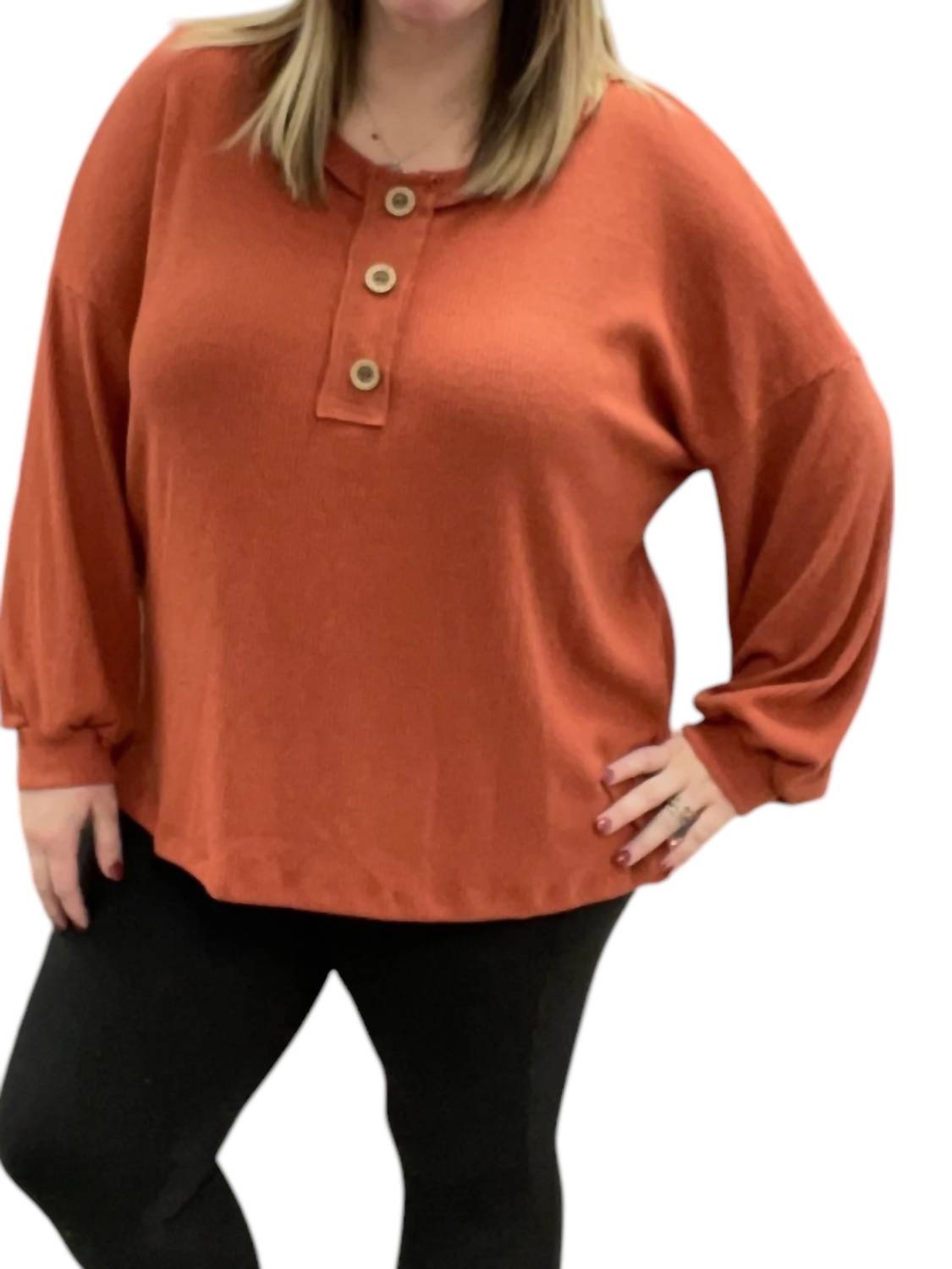 White Birch - Faux Button Henley Sweater