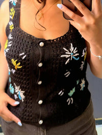 White Birch - Floral Knit Pearl Button Tank