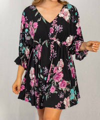 White Birch - Floral Poet Sleeve Dress - black - clothing - collection:vacationdresses(Auto)