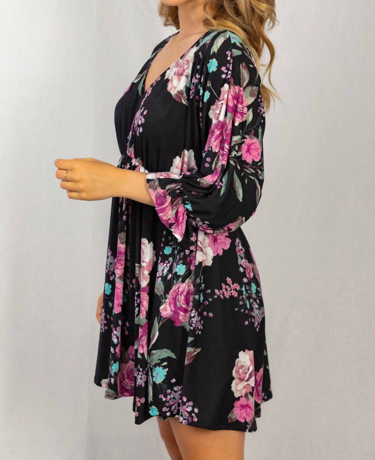 White Birch - Floral Poet Sleeve Dress - black - clothing - collection:vacationdresses(Auto)