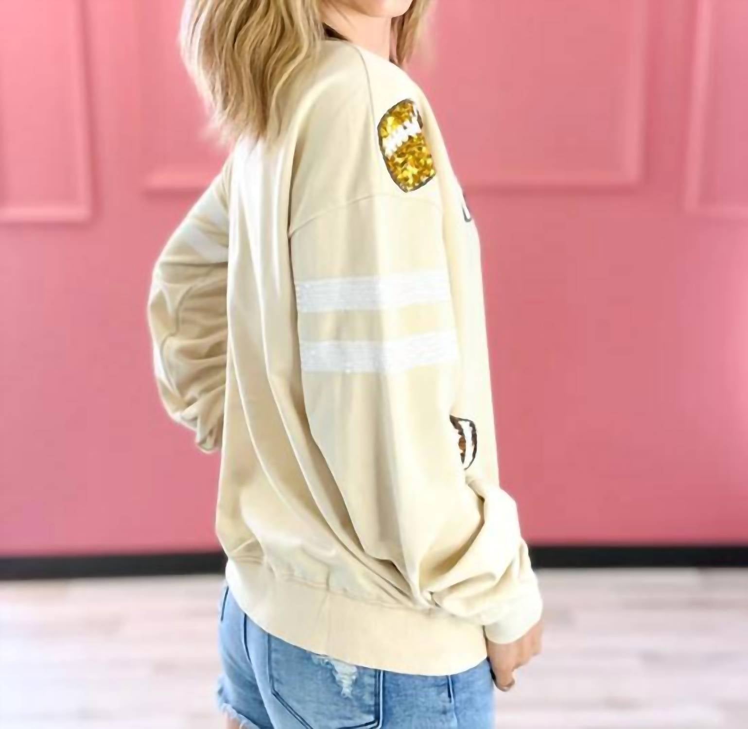 White Birch - Football Sequin Sweatshirt - beige - clothing - graphic