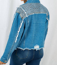White Birch - Leopard Frayed Denim Jacket - animal - blue - clothing