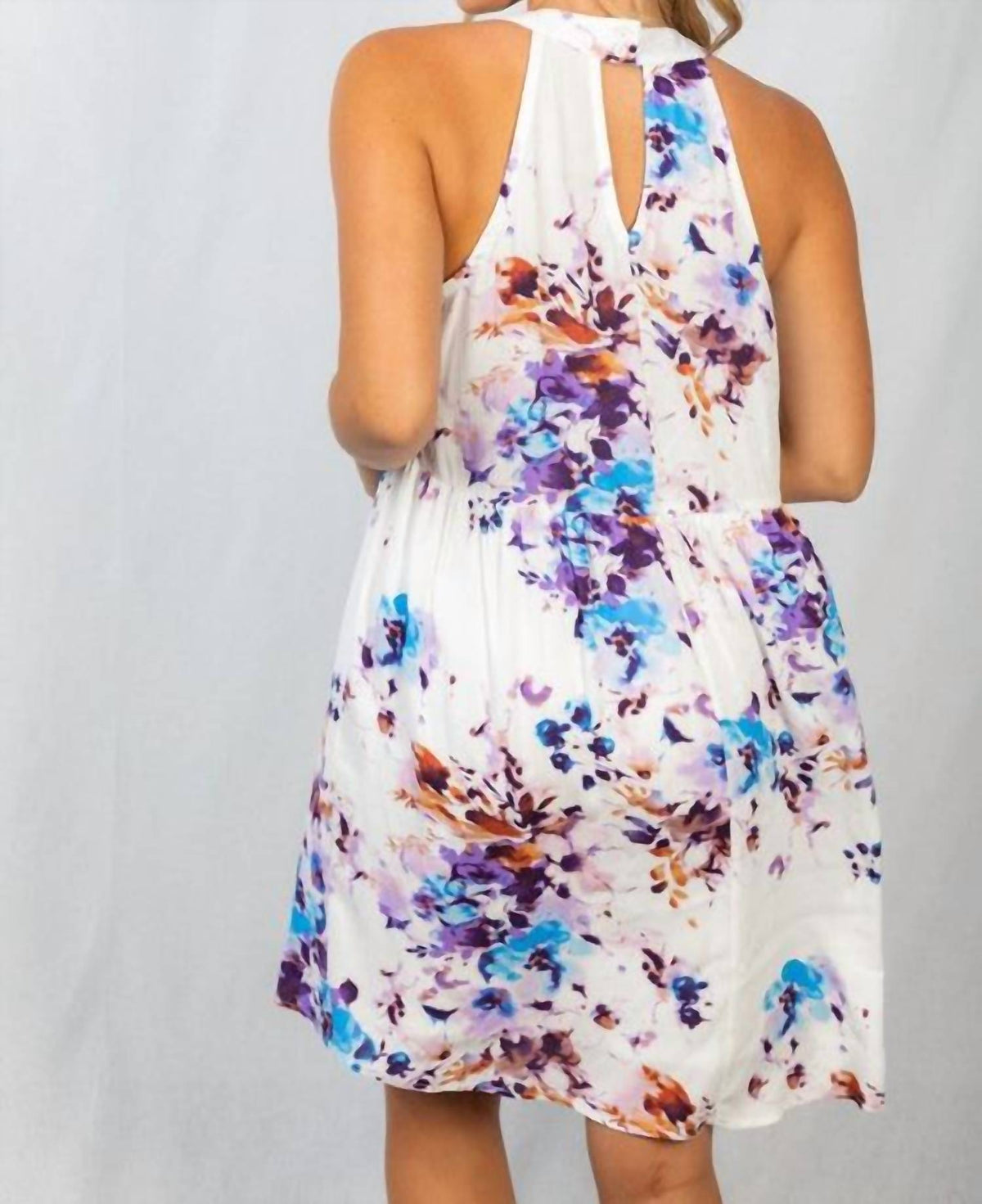White Birch - Sleeveless Floral Choker Dress