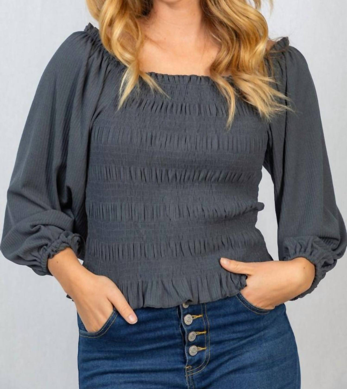 White Birch - Smocked & Ribbed Top