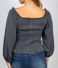 White Birch - Smocked & Ribbed Top - blouses - clothing - grey