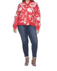 White Mark - Floral Bomber Jacket - Plus Size