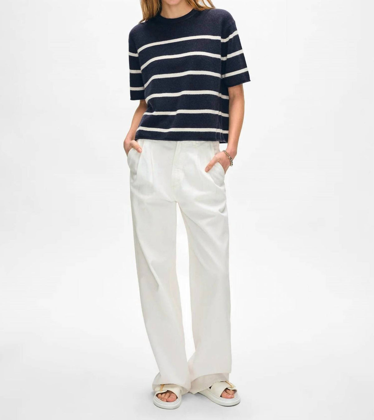 White + Warren - Cashmere Roll Trim T-shirt