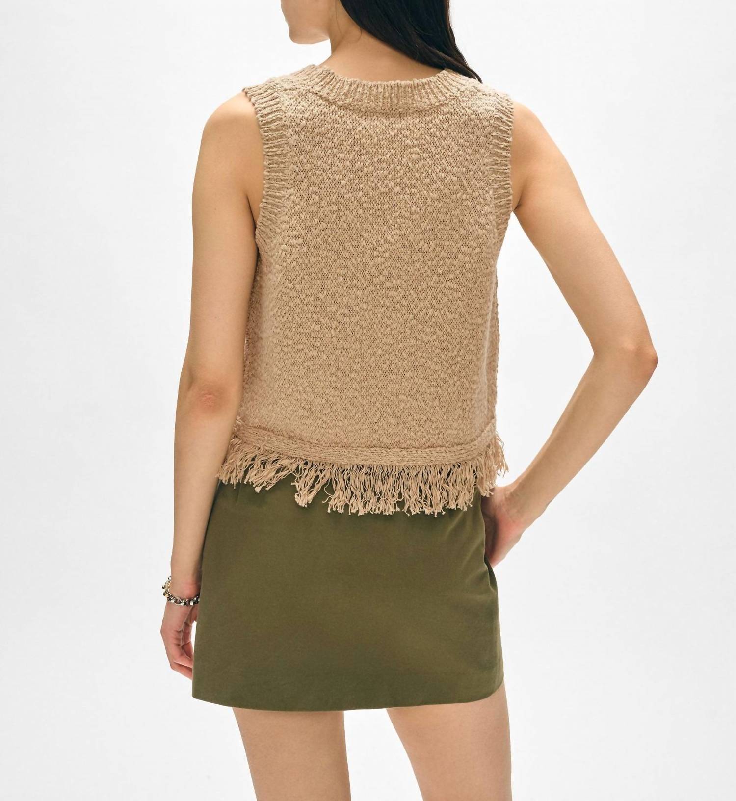White + Warren - Cotton Fringe Tank Top - brown - clothing - cotton