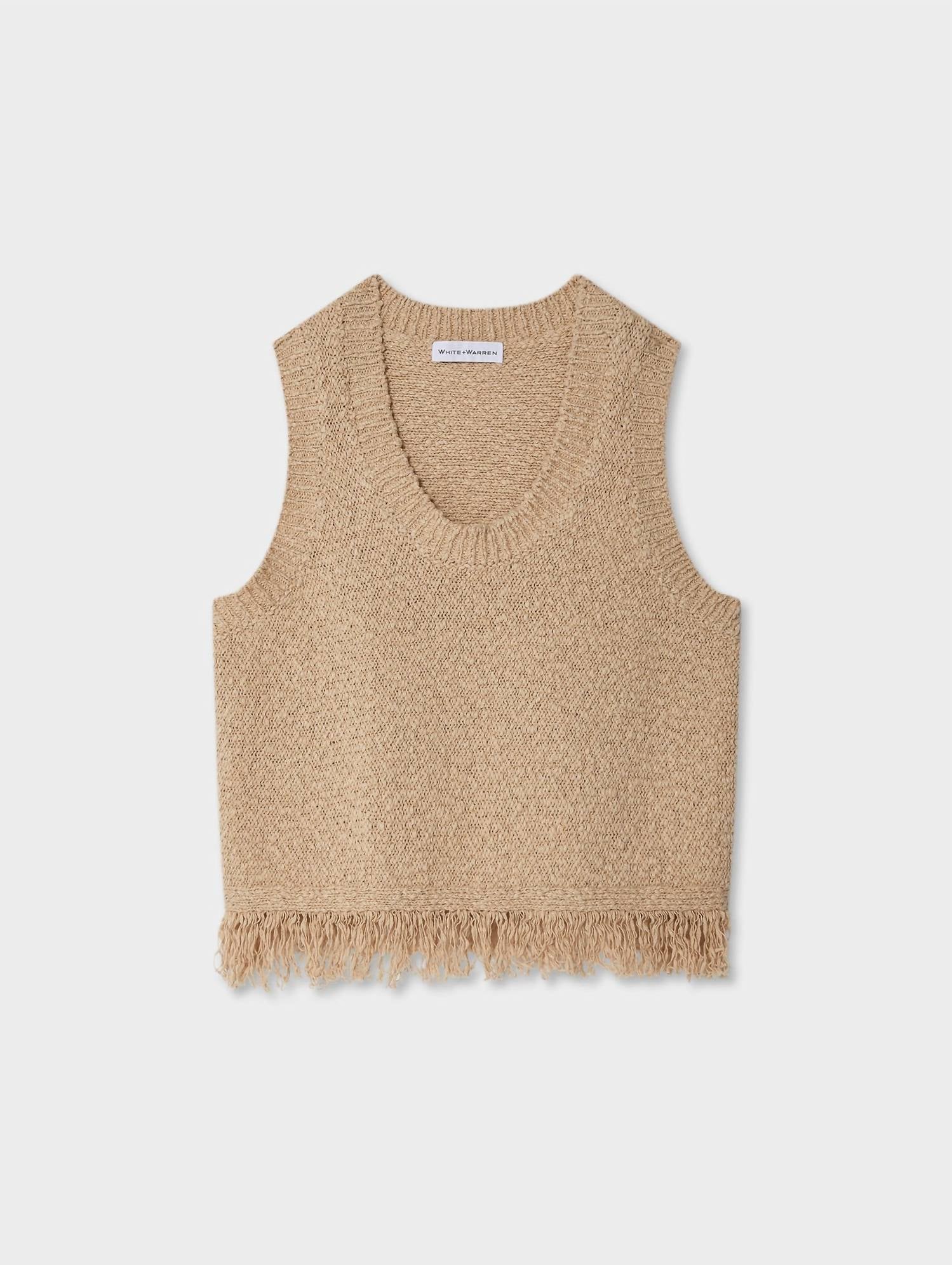 White + Warren - Cotton Fringe Tank Top - brown - clothing - cotton