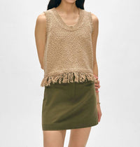 White + Warren - Cotton Fringe Tank Top - brown - clothing - cotton
