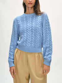 White + Warren - Cotton Slub Cable Crew - blue - clothing - cotton
