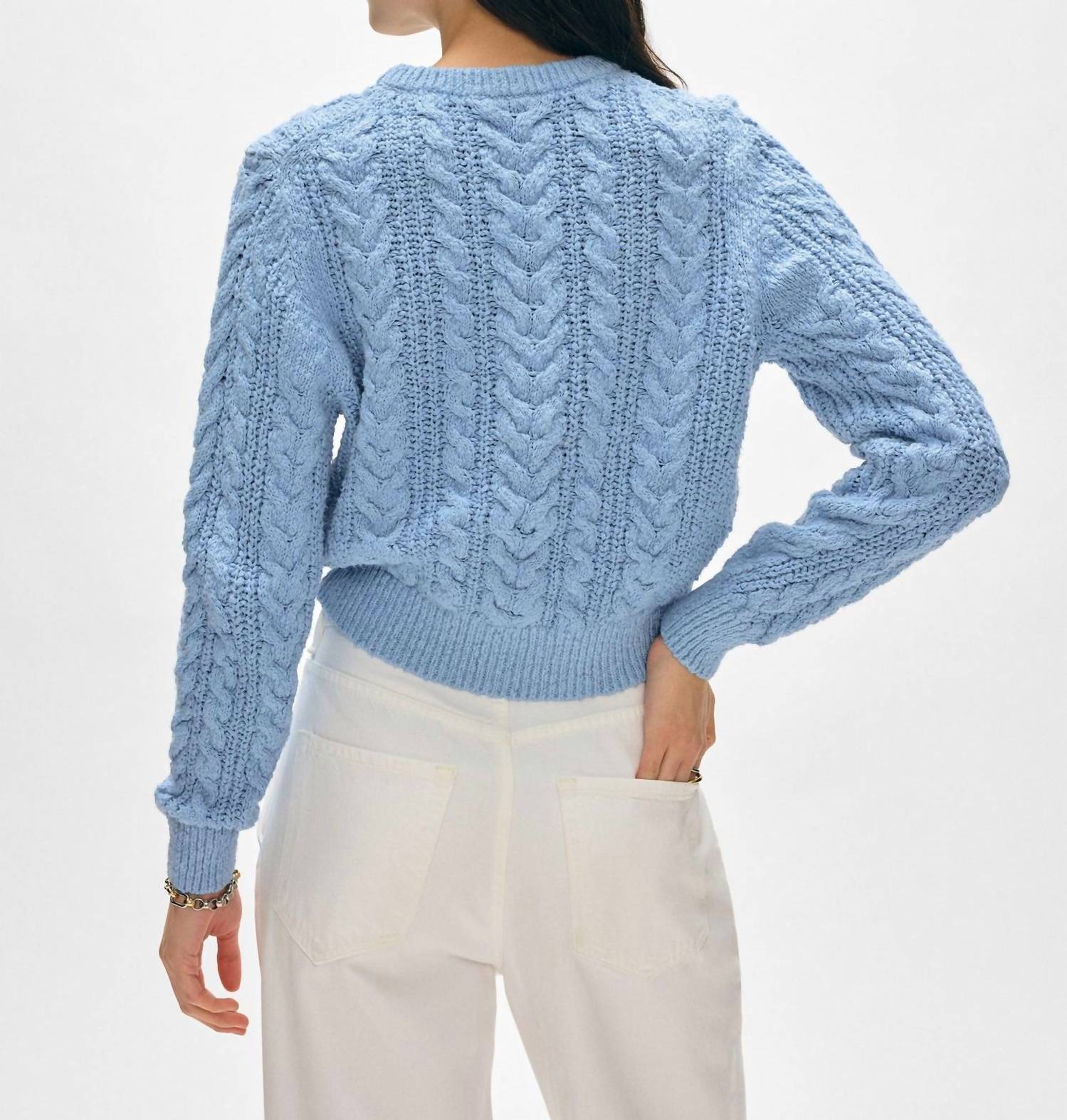 White + Warren - Cotton Slub Cable Crew - blue - clothing - cotton