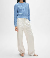 White + Warren - Cotton Slub Cable Crew - blue - clothing - cotton