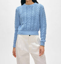 White + Warren - Cotton Slub Cable Crew - blue - clothing - cotton