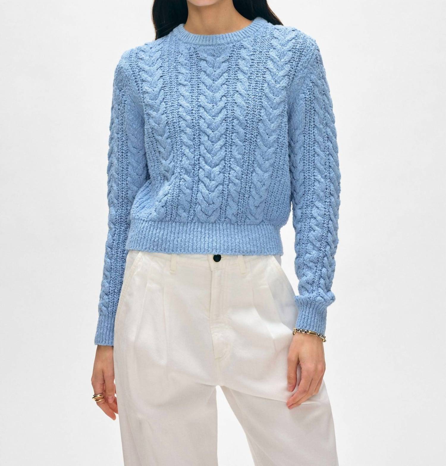 White + Warren - Cotton Slub Cable Crew - blue - clothing - cotton