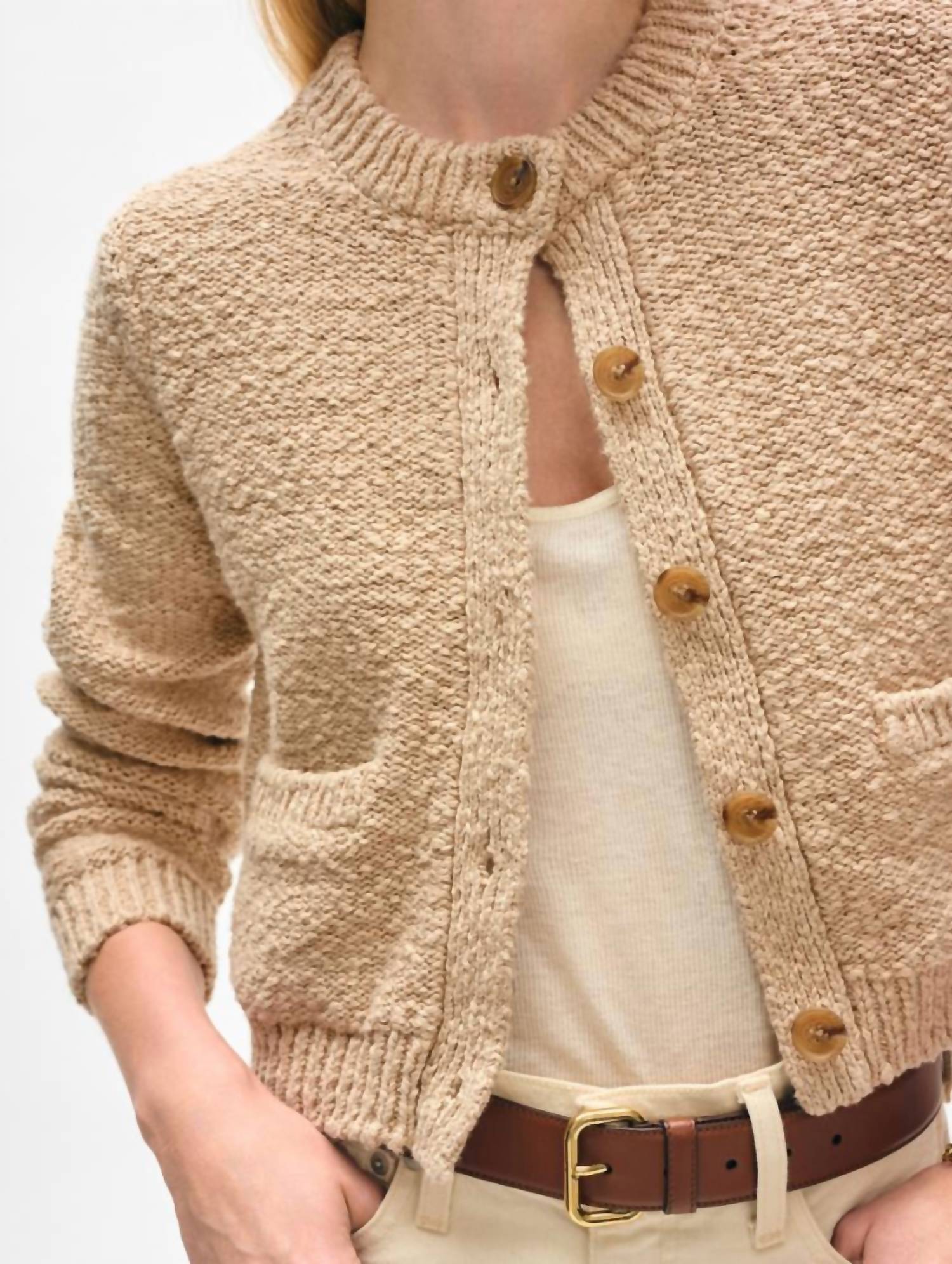 White + Warren - Cotton Slub Pocket Cardigan - brown - cardigans - clothing