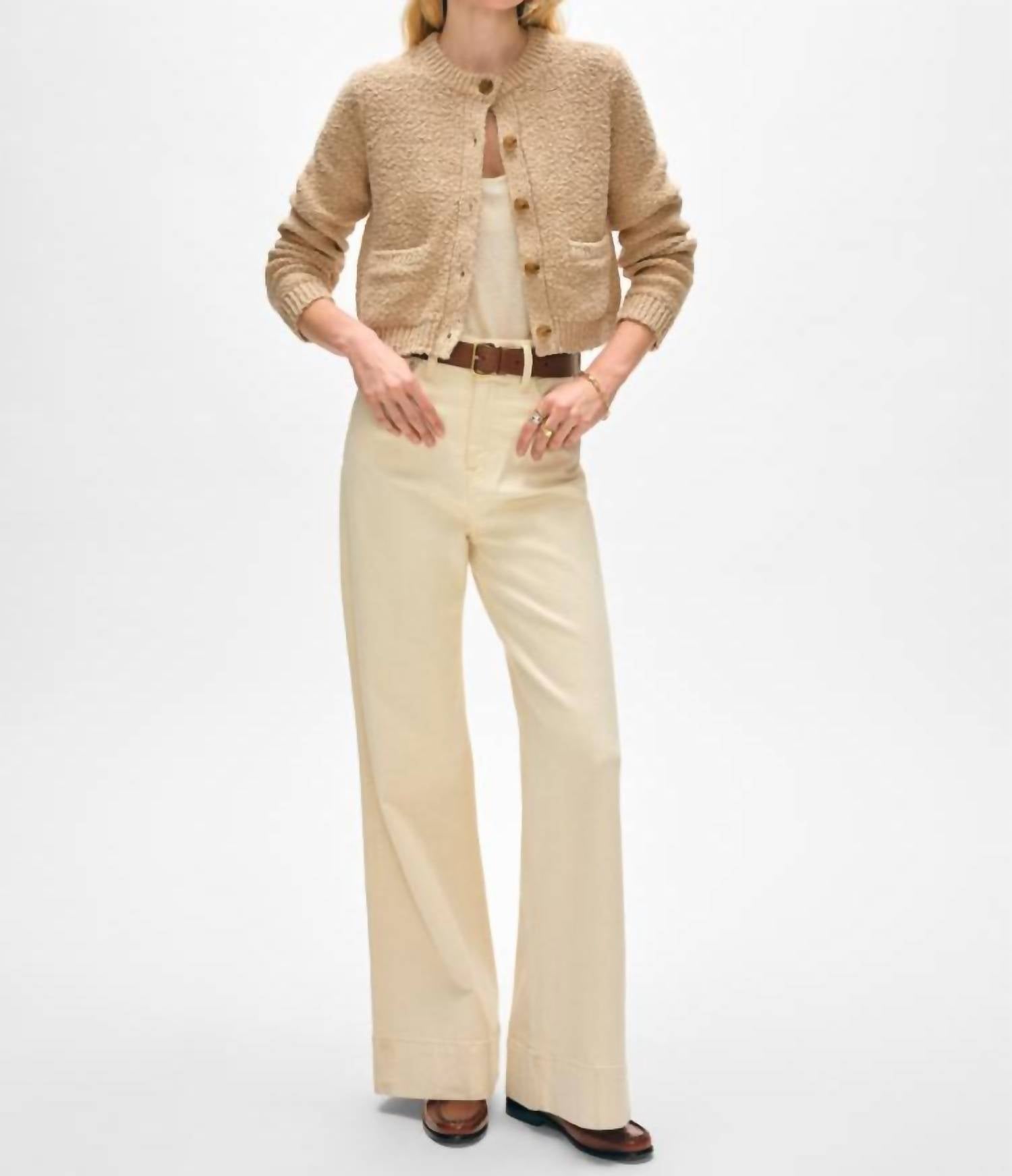 White + Warren - Cotton Slub Pocket Cardigan - brown - cardigans - clothing