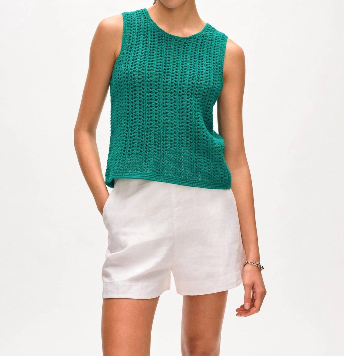 White + Warren - Lofty Crochet Sleeveless Tank