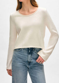 White + Warren - Organic Cotton Roll Trim Crew Sweater - clothing - cotton - crew
