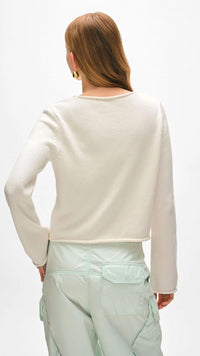 White + Warren - Organic Cotton Roll Trim Crew Sweater - clothing - cotton - crew