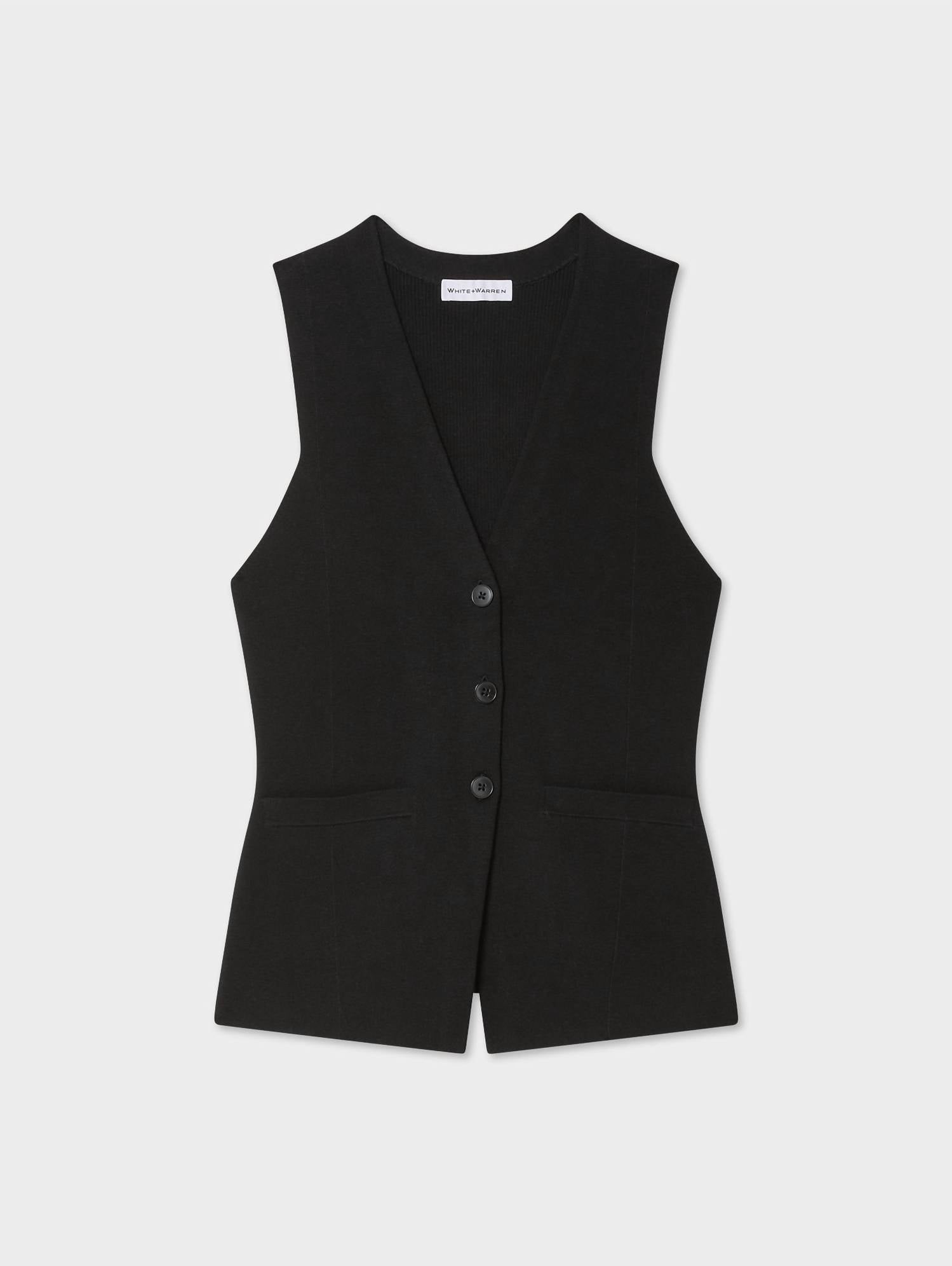 White + Warren - Superfine Organic Cotton Waistcoat Vest - black - clothing - cotton - blend