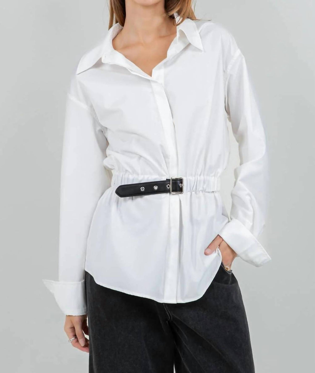 Whiteroom+Cactus - Poplin Belted Button Down Top