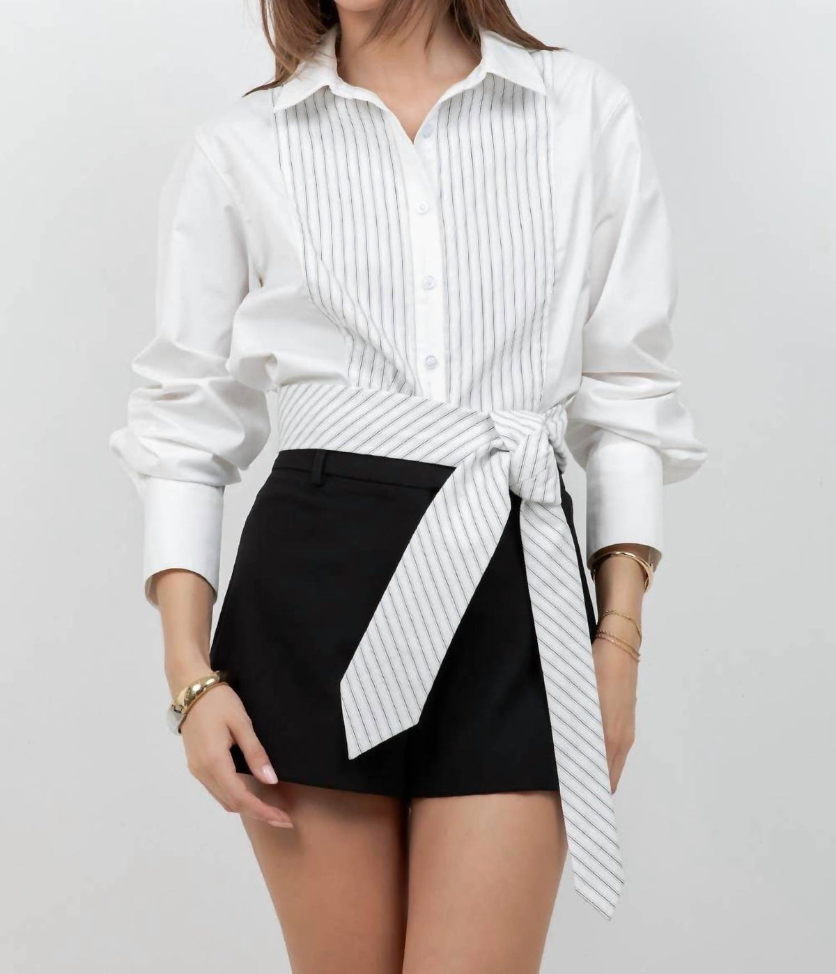 Whiteroom+Cactus - Tie Accent Poplin Shirt