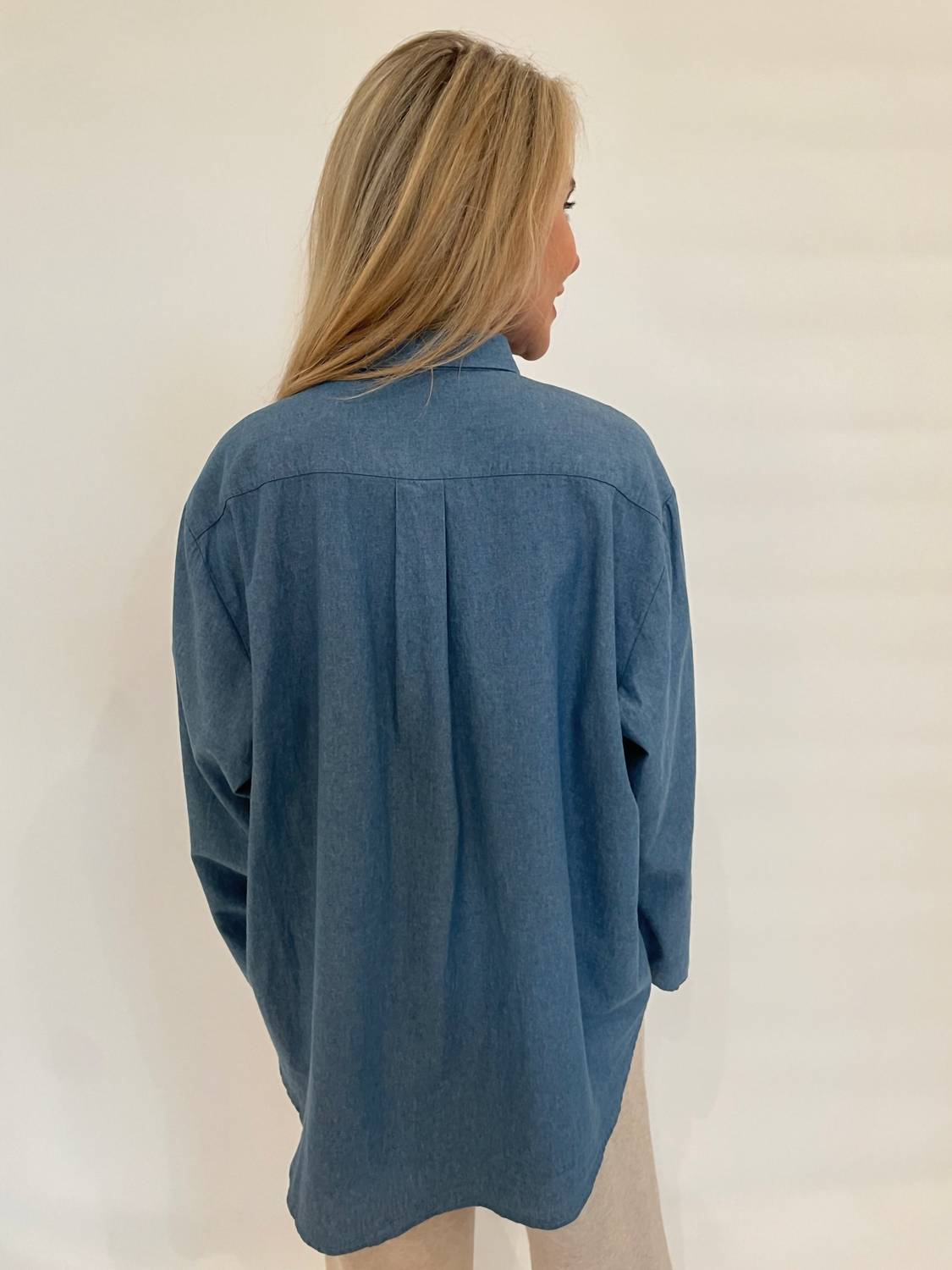 Whyci Milano - Doris Denim Hand - painted Flores Shirt - blue - button - down - shirts - clothing