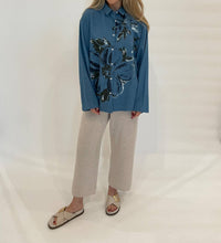 Whyci Milano - Doris Denim Hand - painted Flores Shirt - blue - button - down - shirts - clothing
