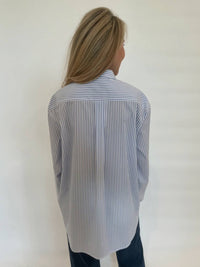 Whyci Milano - Fiona Stripe Hand - painted Flower Shirt - blue - button - down - shirts - clothing