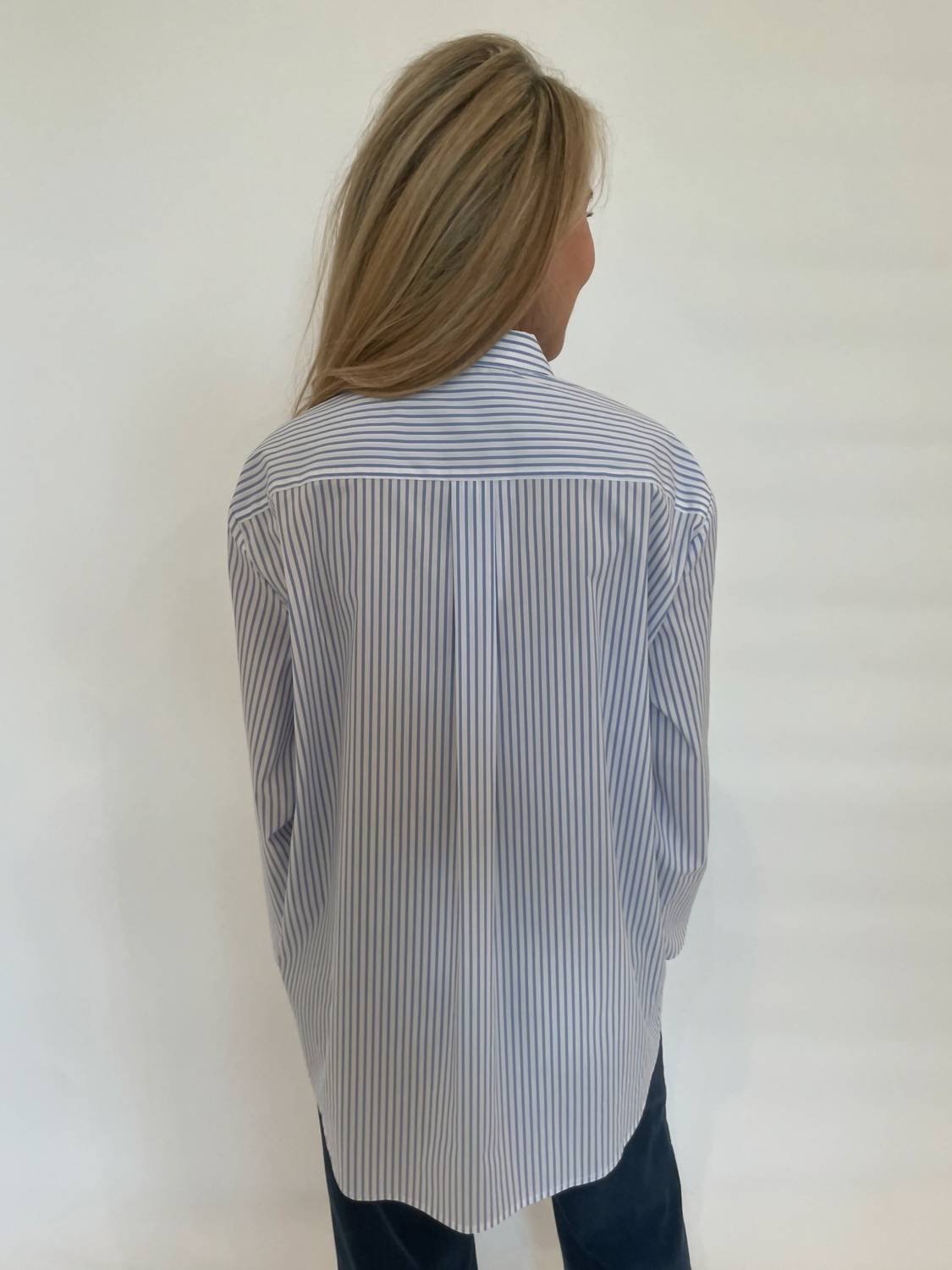 Whyci Milano - Fiona Stripe Hand - painted Flower Shirt - blue - button - down - shirts - clothing