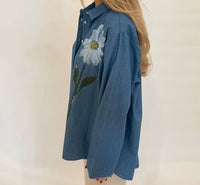 Whyci Milano - Mariana Hand - painted Flower Shirt - blue - button - down - shirts - clothing