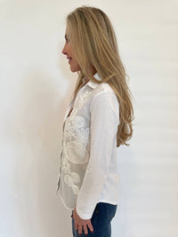 Whyci Milano - Norma Embroidered Flower Shirt - button - down - shirts - clothing - cotton - blend