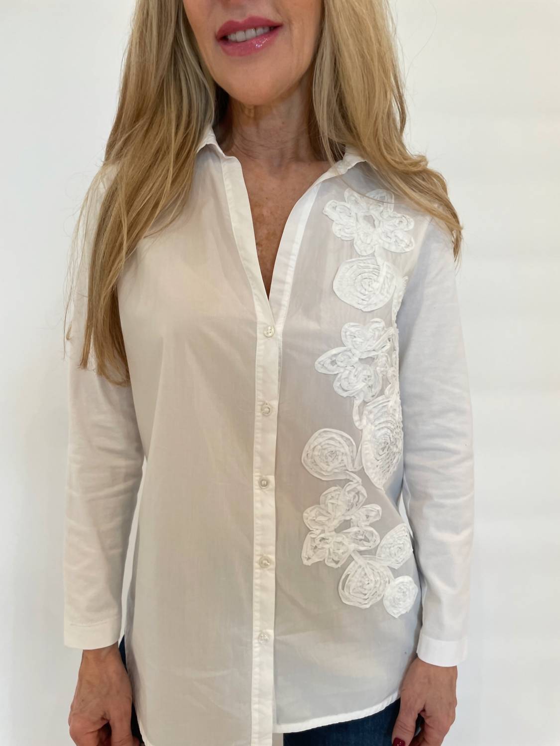 Whyci Milano - Norma Embroidered Flower Shirt - button - down - shirts - clothing - cotton - blend