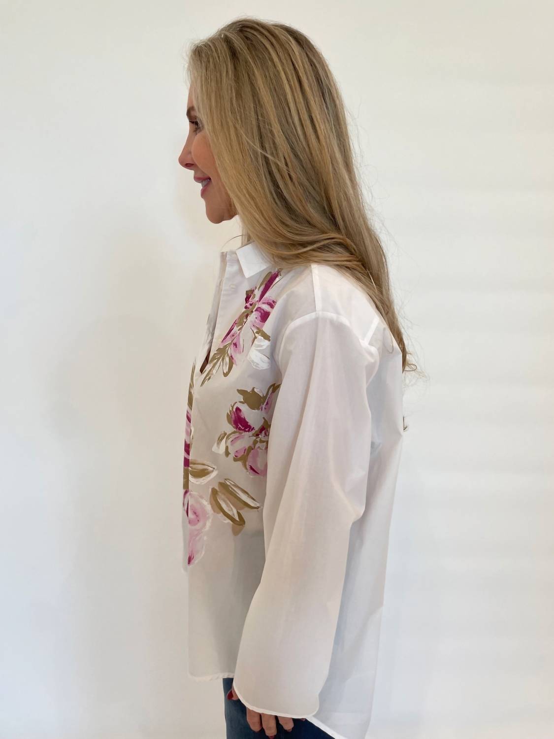 Whyci Milano - Rachel Hand - painted Flower Shirt - button - down - shirts - clothing - cotton