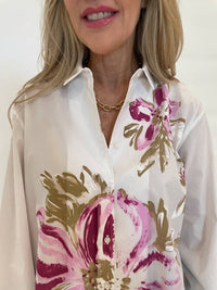 Whyci Milano - Rachel Hand - painted Flower Shirt - button - down - shirts - clothing - cotton