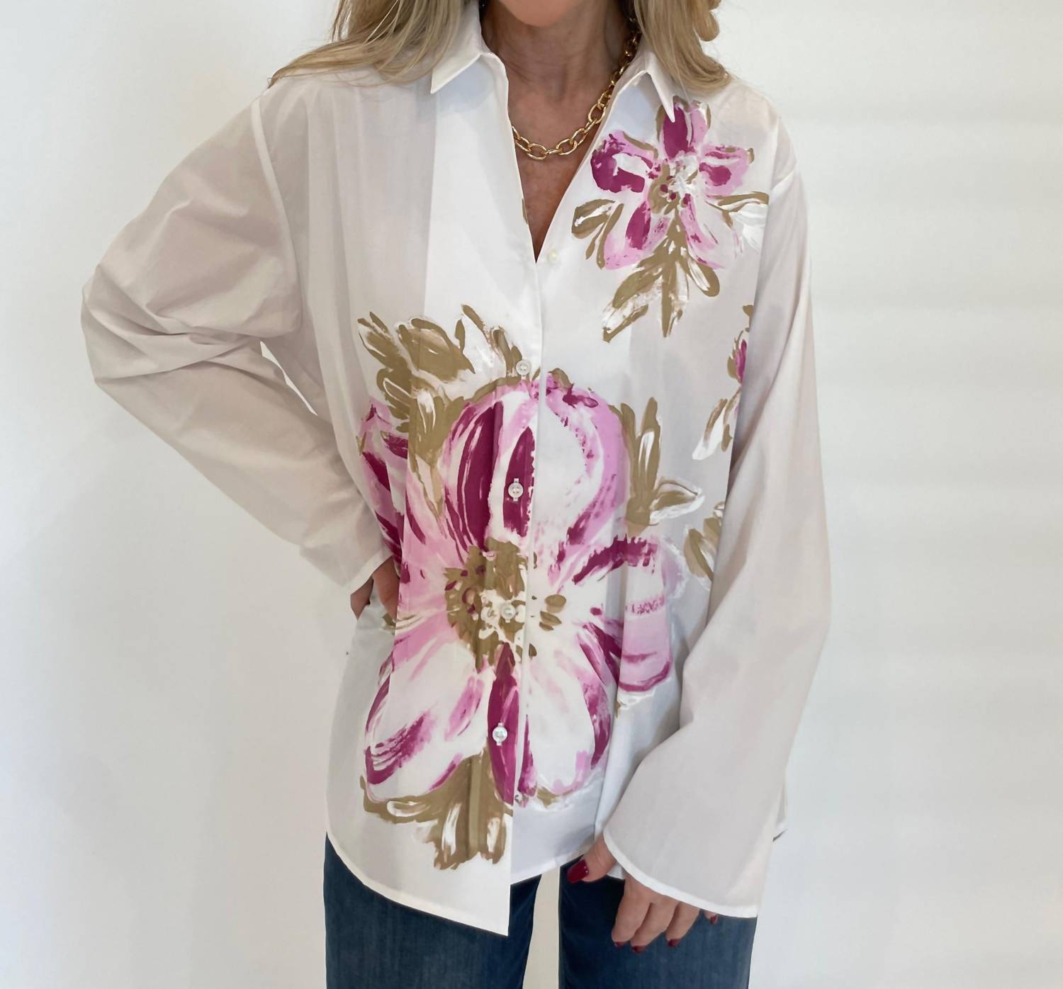 Whyci Milano - Rachel Hand - painted Flower Shirt - button - down - shirts - clothing - cotton