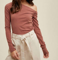 Wishlist - Asymmetrical Neck Ribbed Knit Top