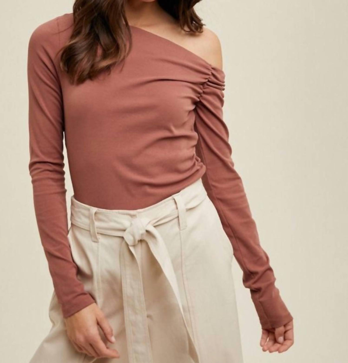 Wishlist - Asymmetrical Neck Ribbed Knit Top