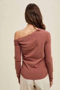 Wishlist - Asymmetrical Neck Ribbed Knit Top