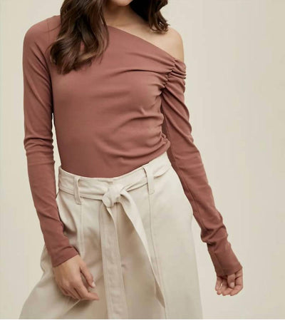 Wishlist - Asymmetrical Neck Ribbed Knit Top