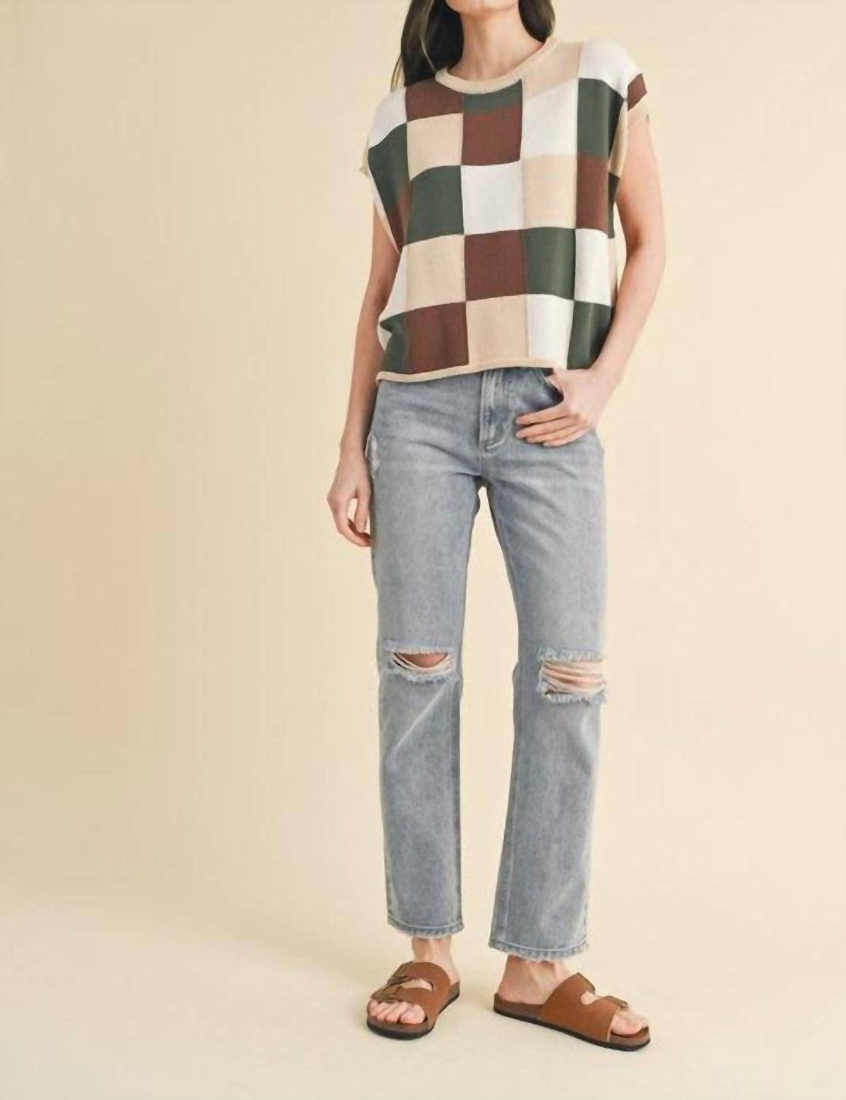 Wishlist - Checker Fun Knit Sleeveless Sweater Top