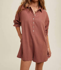 Wishlist - Nora Button Up Linen Romper