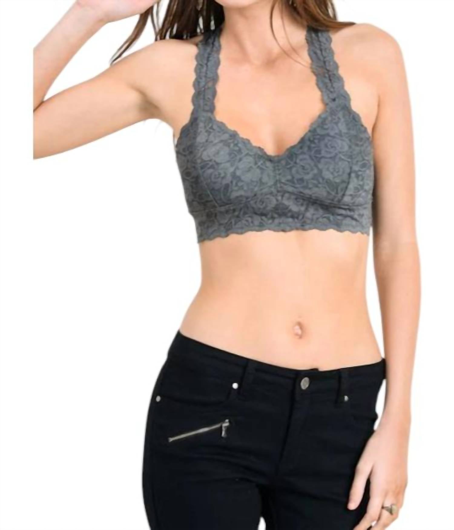 Wishlist - Scalloped Edge Padded Lace Bralette - bras - clothing - grey