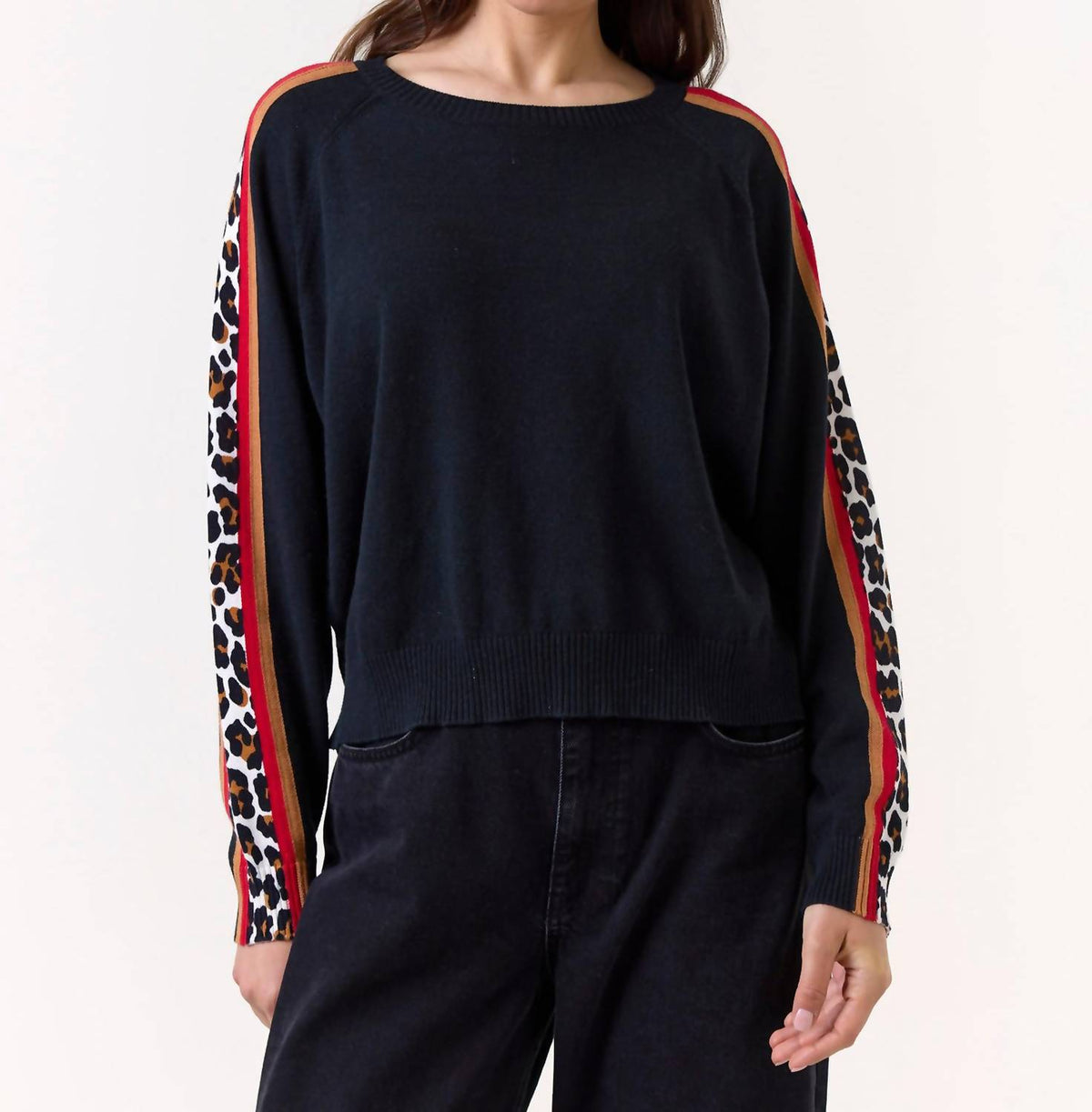 Wispr - Pop Stripe Leopard Crew Sweater